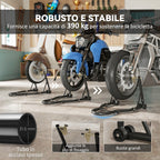 Set of 2 Adjustable Steel Triangle Motorcycle Stands with Wheels and U and L Forks, Black