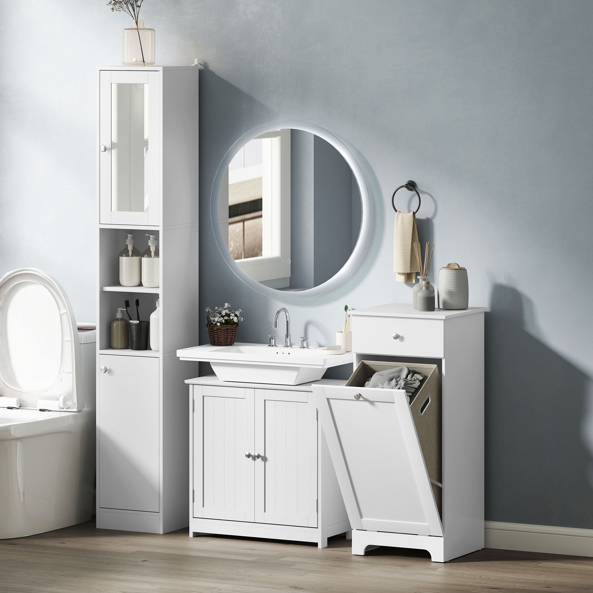 2-Door Vanity Unit with Adjustable Shelf and U-Cut, 60x30x60 cm, White