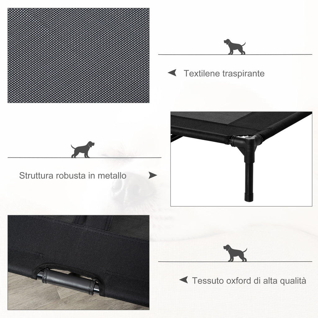PawHut Bed for Large Dogs in Metal and Oxford Fabric with Transport Bag, 92x76x18cm, Black - Borgè