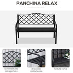 Outsunny 2-Seater Outdoor Bench in Steel and Cast Iron with Armrests and Decorated Backrest, 128x58.5x89cm, Black