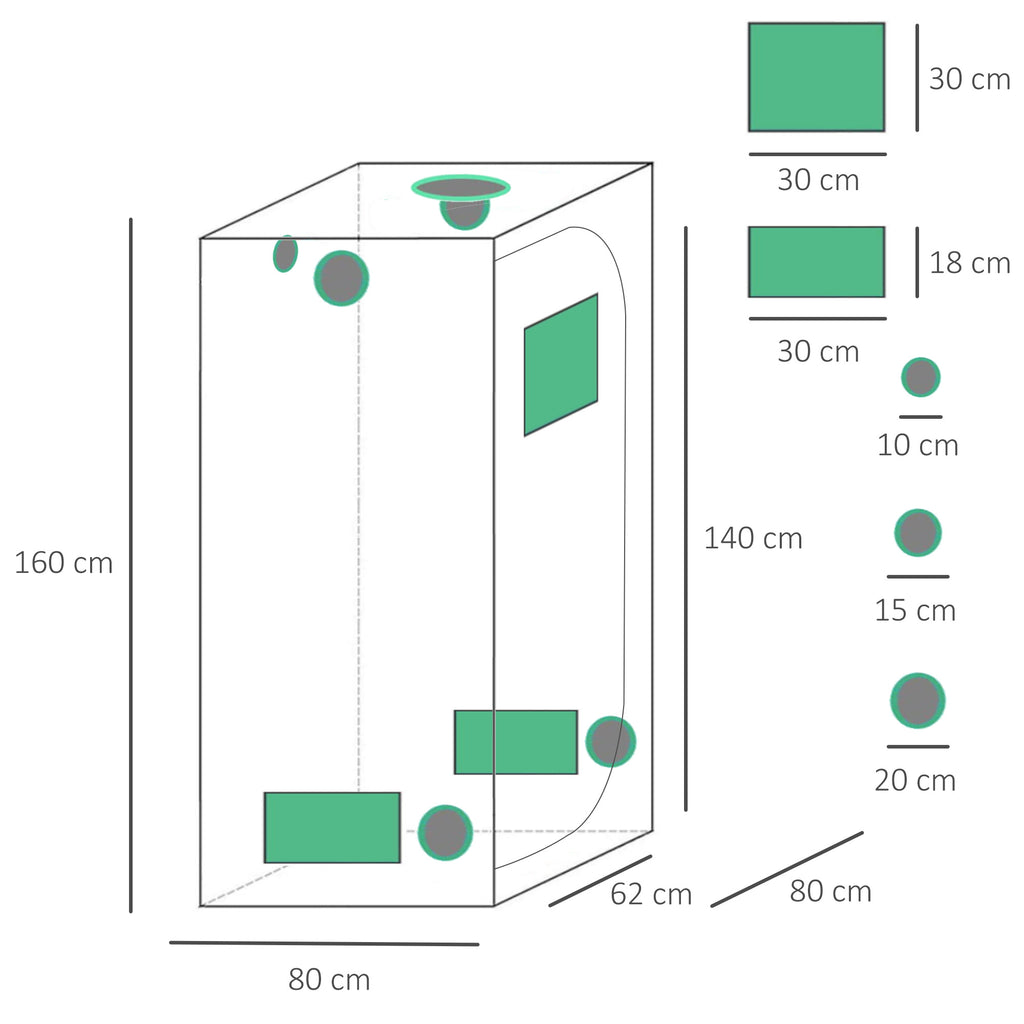 600D Oxford Hydroponic Tent with 5 Adjustable Vents and Window, Hydroponic Growing Greenhouse with Cable Hole for Indoor, 80x80x160cm, Black