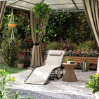 Folding and Reclining Deckchair with 5 Levels with Side Table and Pocket, 60x190x31 cm, Cream