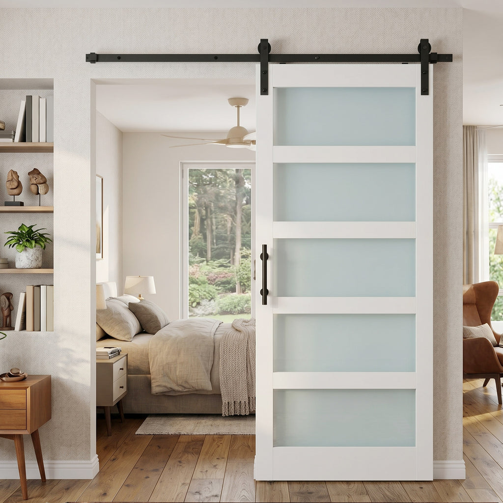 HOMCOM Sliding Door in Satin Glass with Track and Hardware Kit, in Wood, 91.2x3.5x213.4 cm, Multicolor