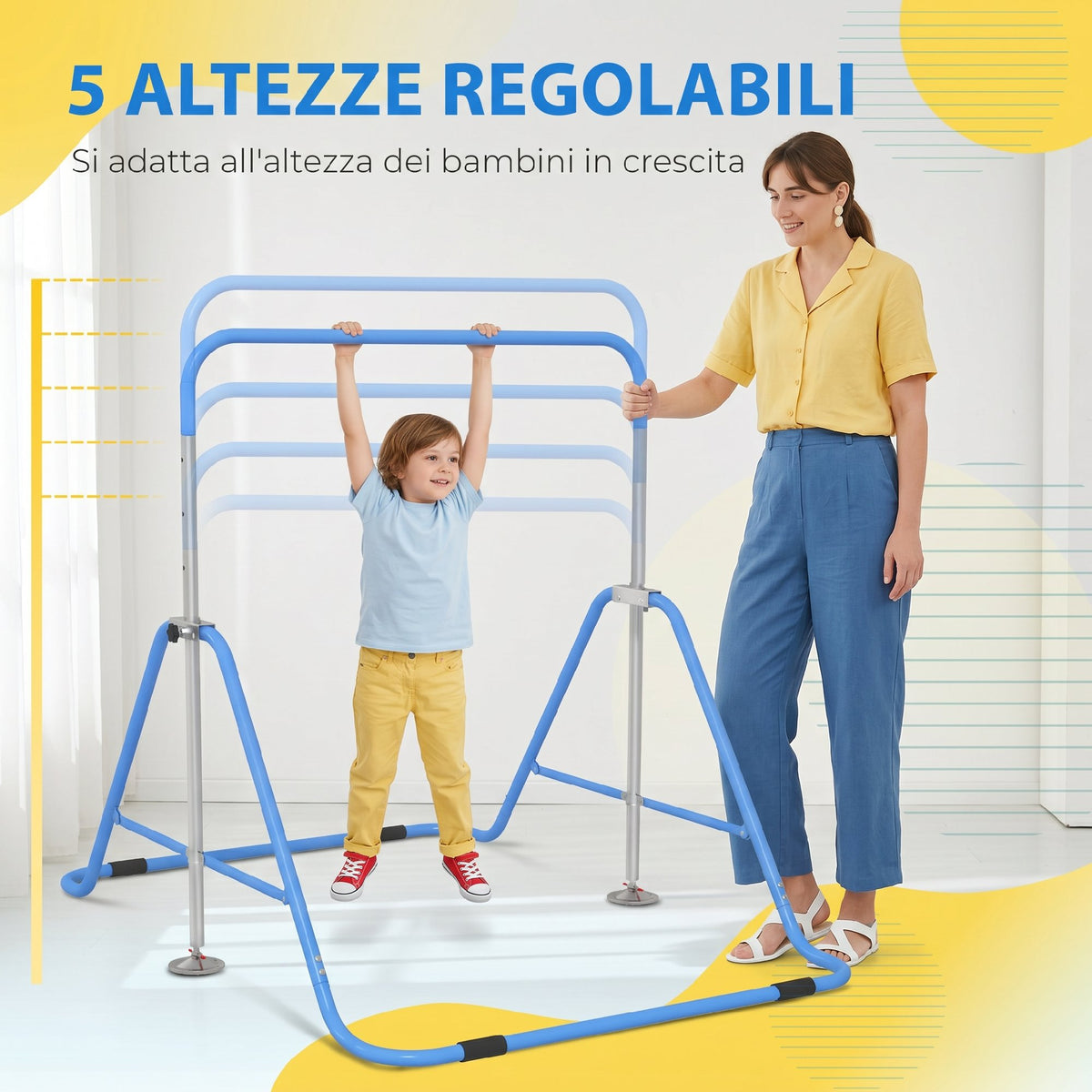 HOMCOM Gymnastics Bar for Children Ages 3+ with 5-Level Adjustable Height, Steel, Blue