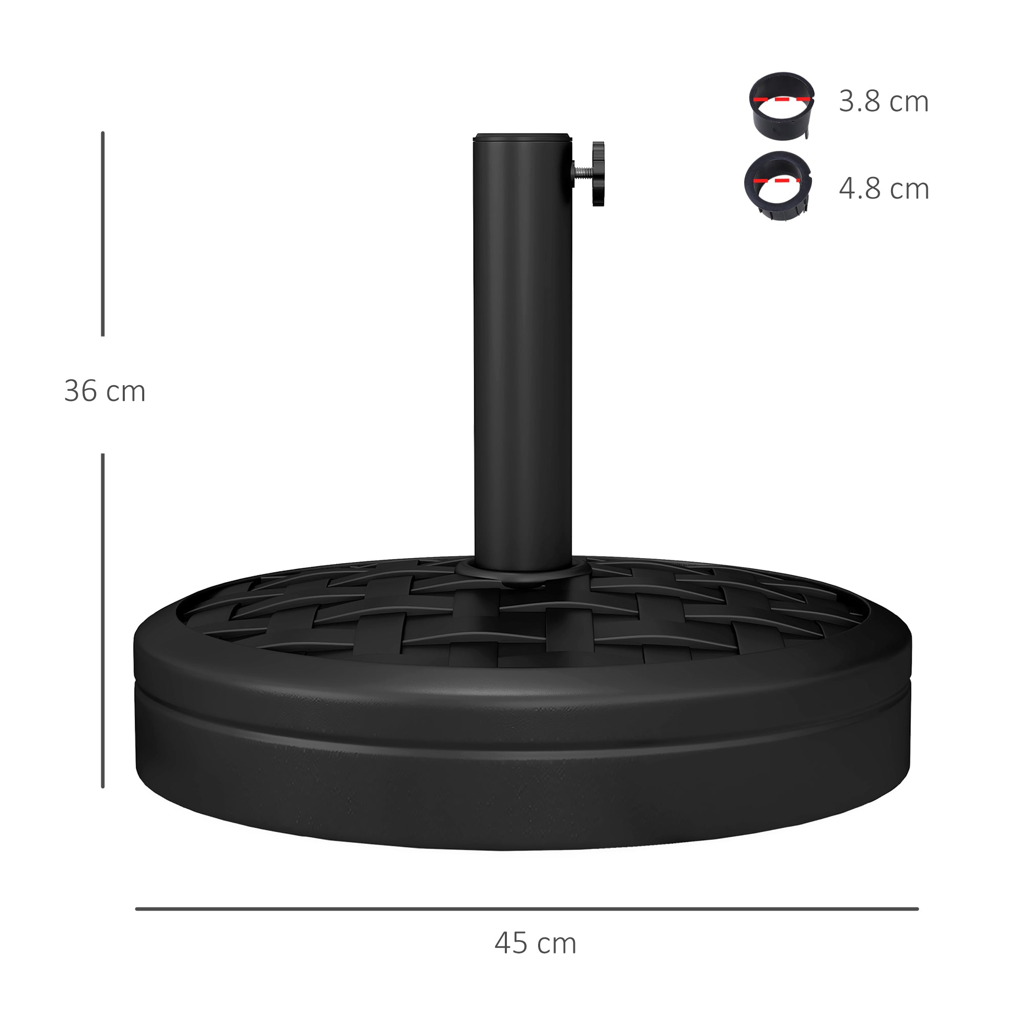 18kg Umbrella Base with Rotating Crank, Steel, HDPE and Cement, Ø45x36 cm, Black