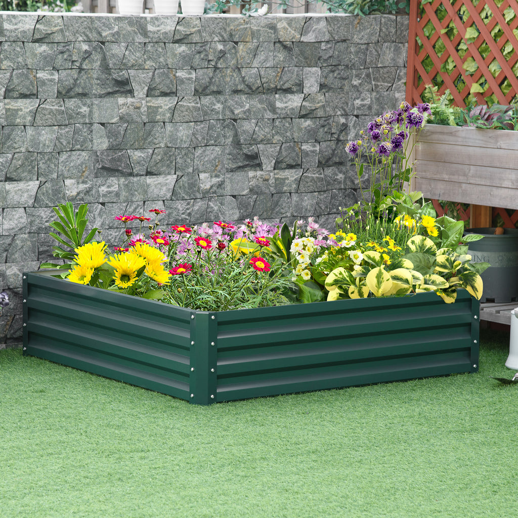 Open Bottom Raised Garden Bed with Covering, in Galvanized Steel, 120x120x30 cm, Green - Borgè