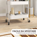 HOMCOM 3-Tier Kitchen Trolley with Handles and 4 Wheels, Steel, 45x30.6x79 cm, White - Borgè