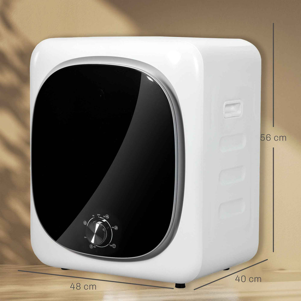 HOMCOM Mini Portable Dryer 4 kg, 5 Programs, 800W, Front Loading, Stainless Steel Drum, for Home, White