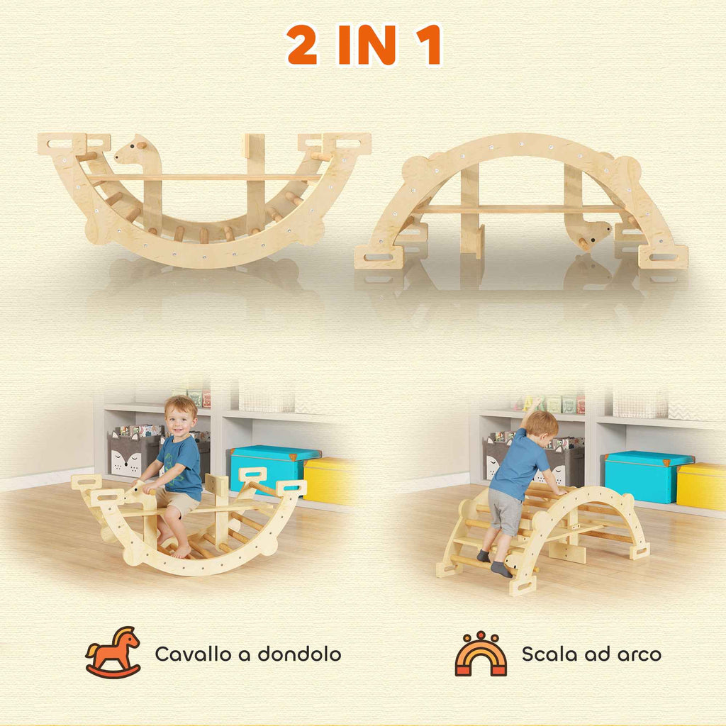 AIYAPLAY Montessori Wooden Arch for Children 2-4 Years Old Convertible into a Rocking Chair 110x52x45 cm, Wood Color