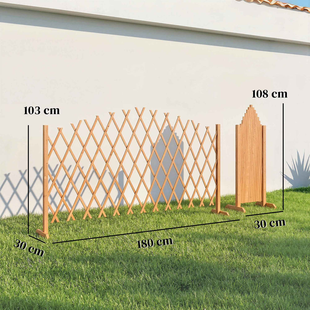 Outsunny 2-Panel Expandable Fence, Wooden Garden, 180x30x103 cm, Brown