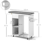 Mobile Ironing Board with Wheels and Iron Holder, Clothes Bar, Drawer and Shelves, 125x43.5x112cm, White