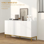 HOMCOM Modern 4-Door Sideboard with Soft Closing and Adjustable Shelves, 140x40x75cm, White and Gold - Borgè