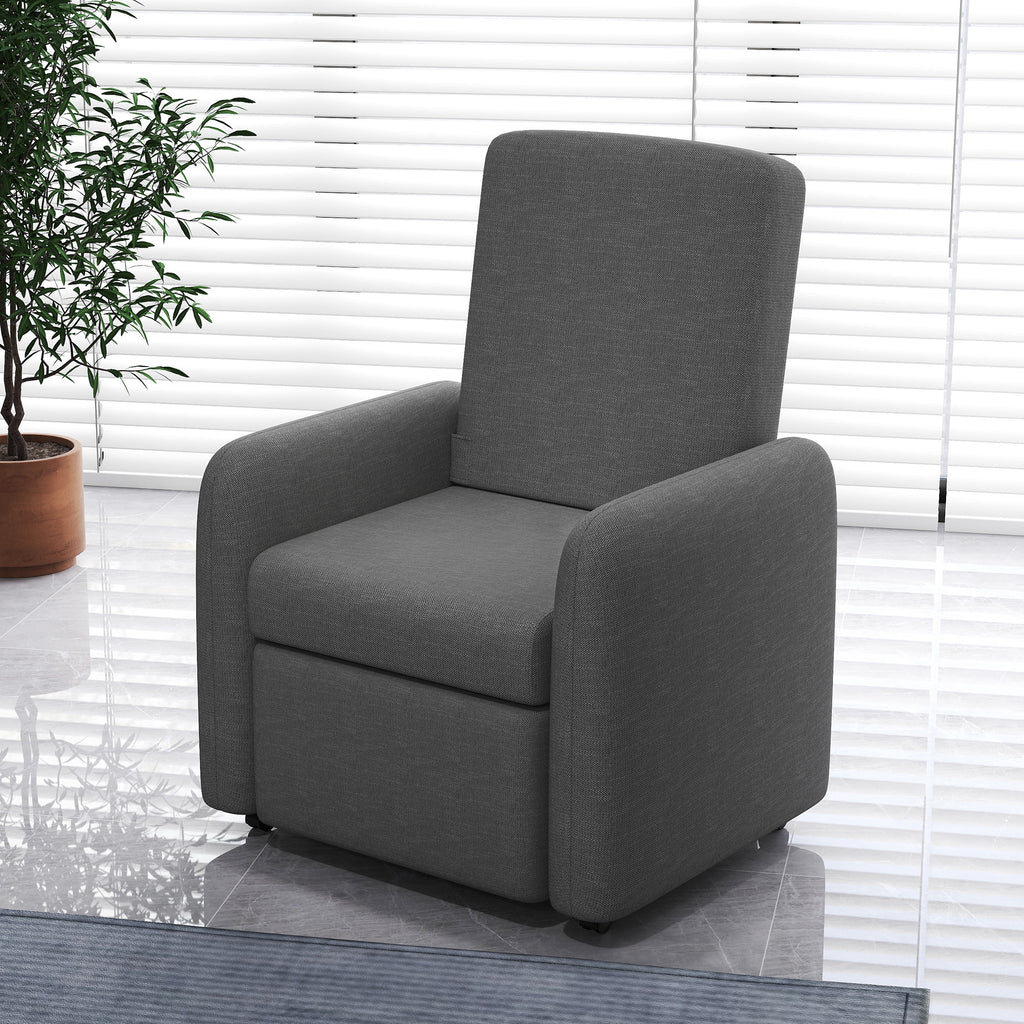 Reclining Armchair 115° max with Footrest and 4 Wheels, in Polyester and Wood, 76x78.5x102 cm, Gray