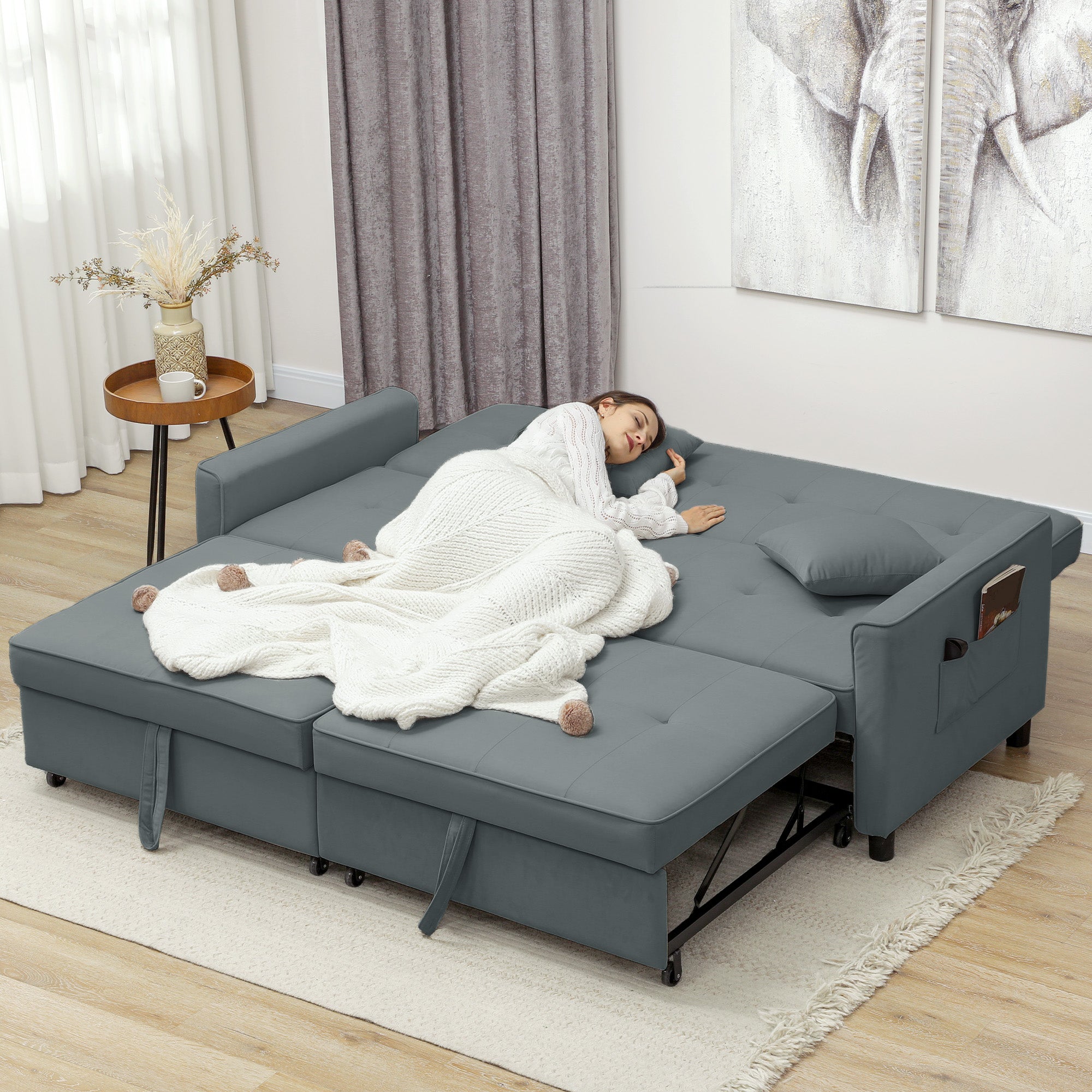 Clic Clac 3-Seater Sofa Bed with Reclining Backrest and 2 Cushions, 196x90x89 cm, Grey