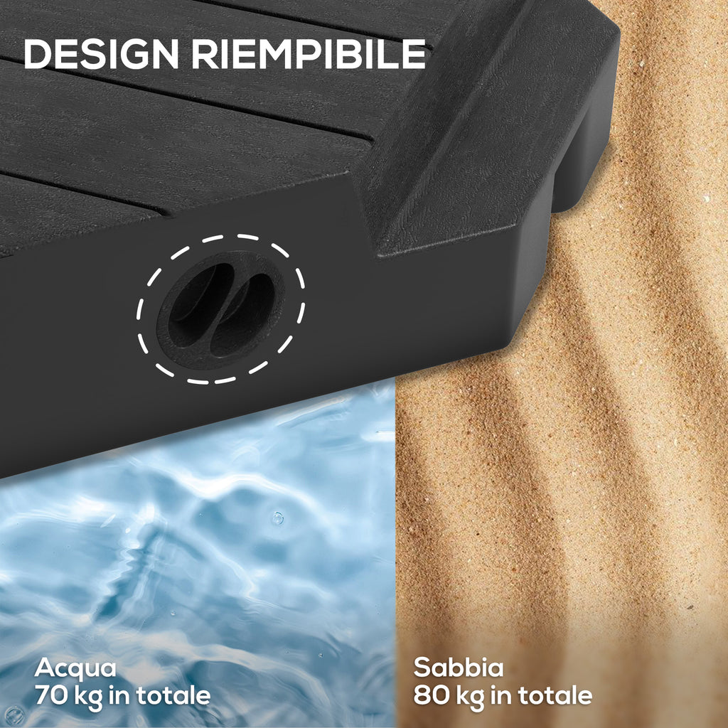 Set of 4 Base Tiles for Arm Umbrella Fillable with Water or Sand up to 80 kg, Black