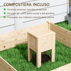 Outdoor Planter in Fir Wood with Composter and Open Bottom, 123x123x25.5 cm, Wood color