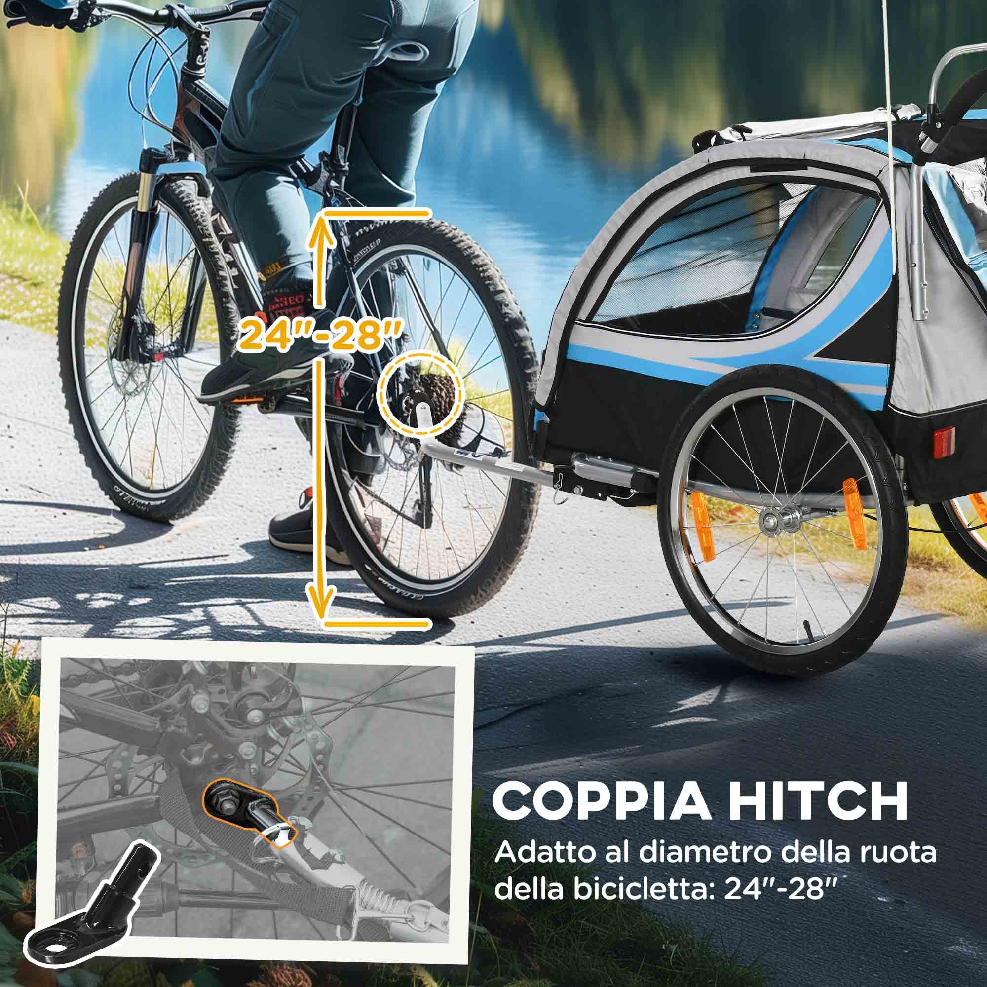 2-in-1 Kids Bike Trailer and Stroller with Belt, Pockets and Flag, Blue