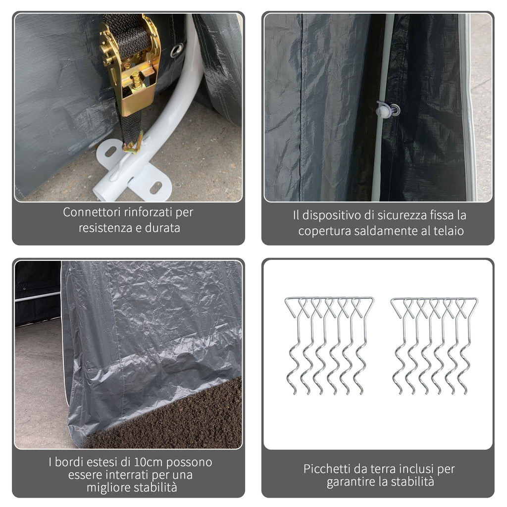 Garage Tent 2.4x2m for Vehicles and Bicycles in Metal and PE Fabric, Dark Gray