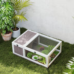 PawHut Wood Tortoise House with Opening Panel and 2 Separate Spaces, Light Brown