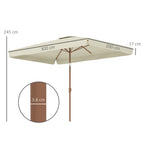 Outsunny 2x3m Rectangular Garden Umbrella with Frill Edge and Crank Handle, Metal and Polyester, Beige