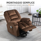HOMCOM Relaxing Lift Chair, Reclining, Massaging and Heated in Velvet, Brown - Borgè