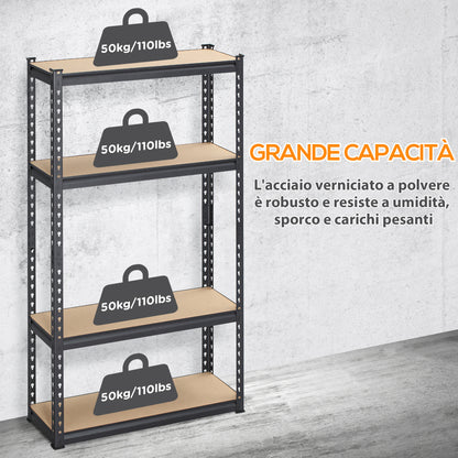 4-Tier Industrial Shelving in MDF and Steel with Open and Adjustable Shelves, 81.3x30x152.4 cm