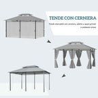 Outsunny Gazebo 4x3 m with 6 Curtains and 2-Tier Roof, in Steel and Polyester, Dark Grey