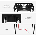 Outsunny camping gas stove with 2 150,000 BTU metal burners with removable legs, black - Borgè
