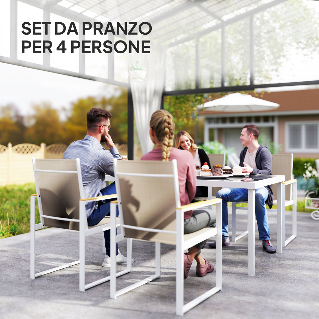 Rectangular Glass Dining Table and 4 Armchairs Garden Set, Multicolor