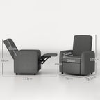 Reclining Armchair 115° max with Footrest and 4 Wheels, in Polyester and Wood, 76x78.5x102 cm, Gray