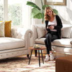 Round Coffee Table with Raised Edge and 3 Legs, in Wood and Steel, Ø40x39 cm, Black and Wood Color