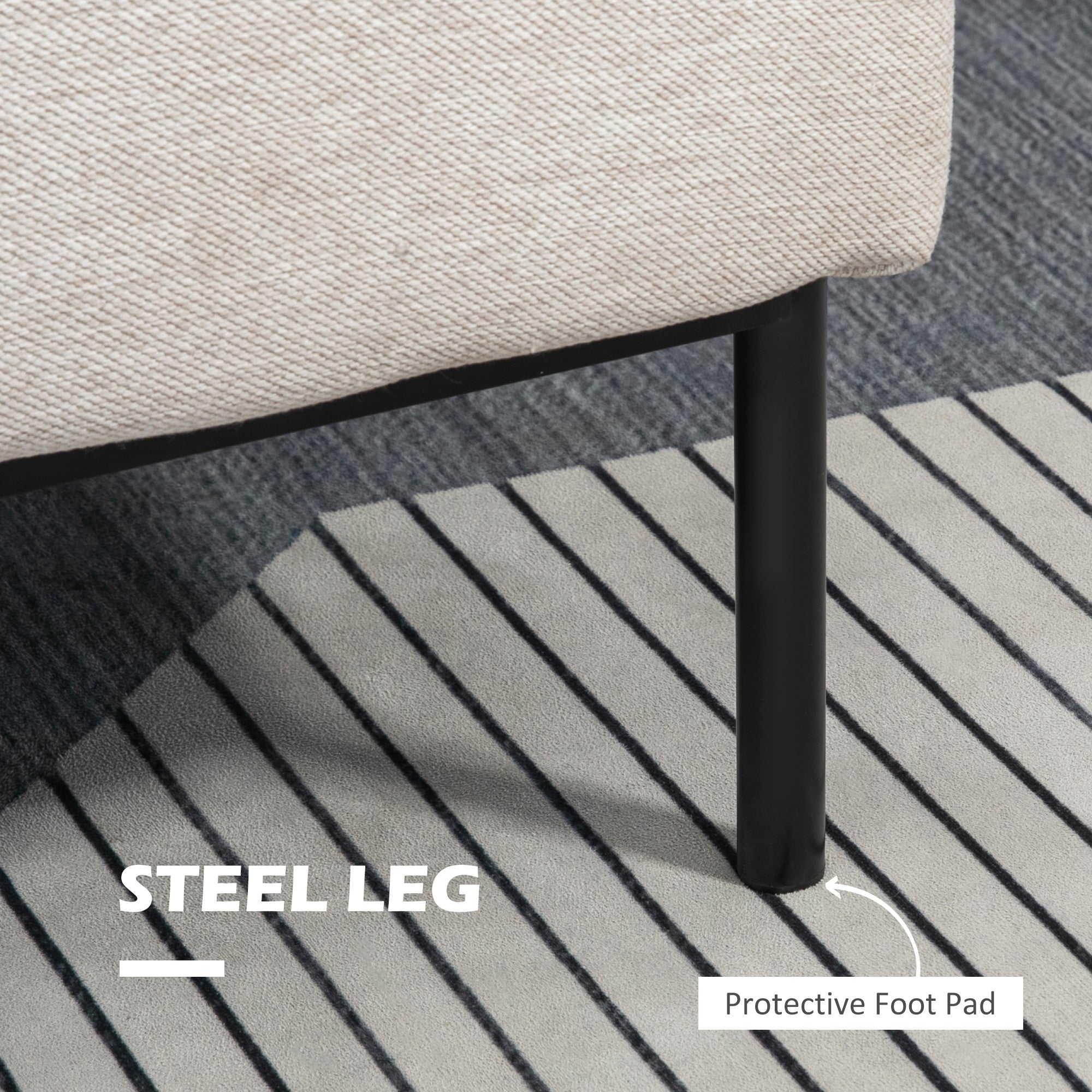 Homcom Modern Furnishing Armchair With Extra Cushion, In Line Effect and Steel Fabric, 73x81x82 cm, Cream White - Borgè