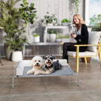 20cm Raised Dog Bed with L-Shaped Cushion, Polyester and Steel, 110x75x30cm, Grey and Silver