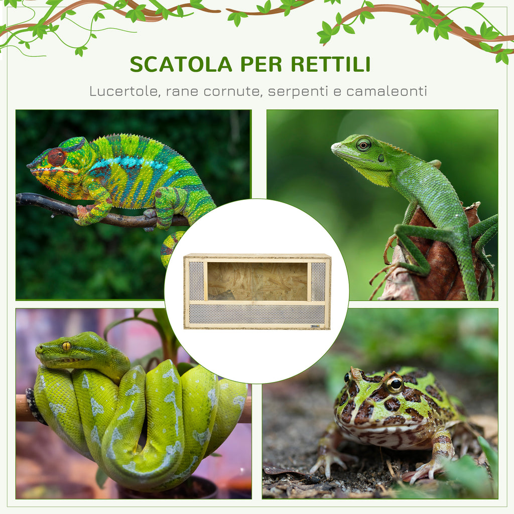 Wooden Reptile Terrarium with Sliding Glass Doors and Mesh Panels, 40x80x40 cm