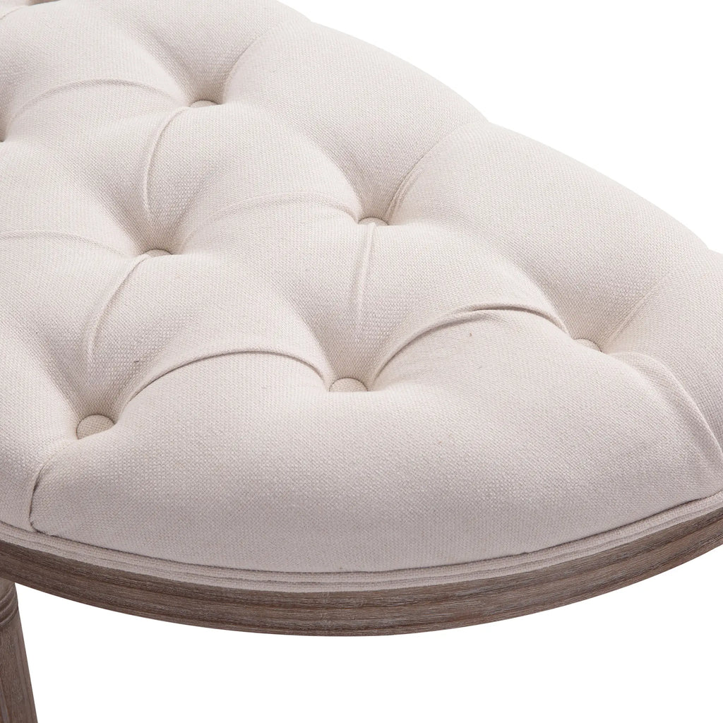 Chesterfield Style Semi-Circular Bed End Bench with Wooden Frame and Upholstery, Beige, 140.5x51x48cm