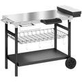 Outsunny Outdoor Barbecue Cart with Stainless Steel Top, Spice Rack, Hooks and Side Handle, Black
