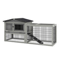PawHut Outdoor Rabbit Hutch with Ramp, Opening Roof and Tray, Made of Fir Wood, 150x52x68 cm, Light Grey