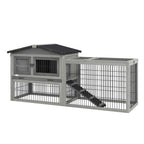 PawHut Outdoor Rabbit Hutch with Ramp, Opening Roof and Tray, Made of Fir Wood, 150x52x68 cm, Light Grey