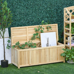 Outdoor Storage Bench in Natural Fir Wood with Backrest for Garden and Terrace, 115x45x75cm