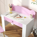 Children's Desk Set with Drawer and Chair with Teddy Backrest, Ages 3-8 Years, Pink