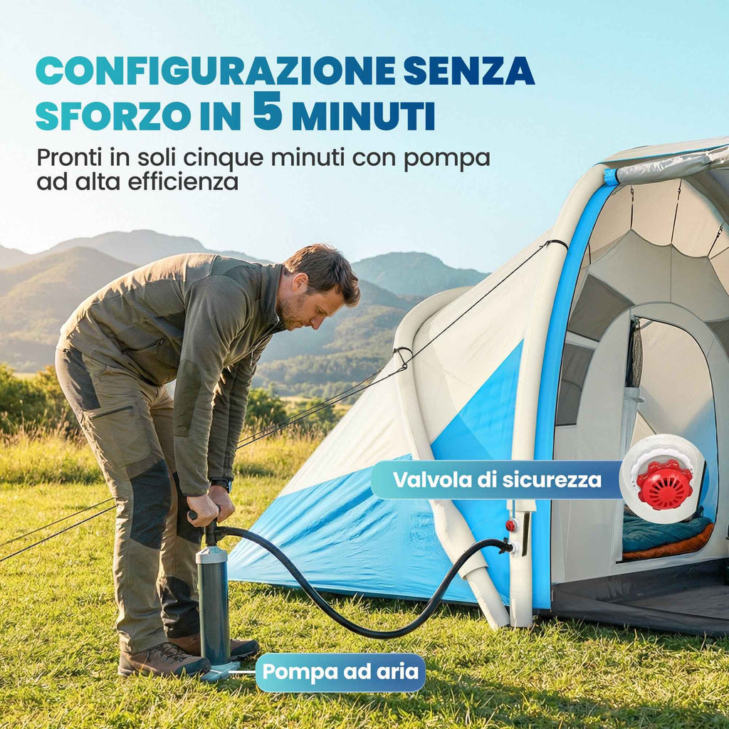 Outsunny Inflatable Tent, Easy to Set Up, 4 Person, 2 Bedroom, Blue