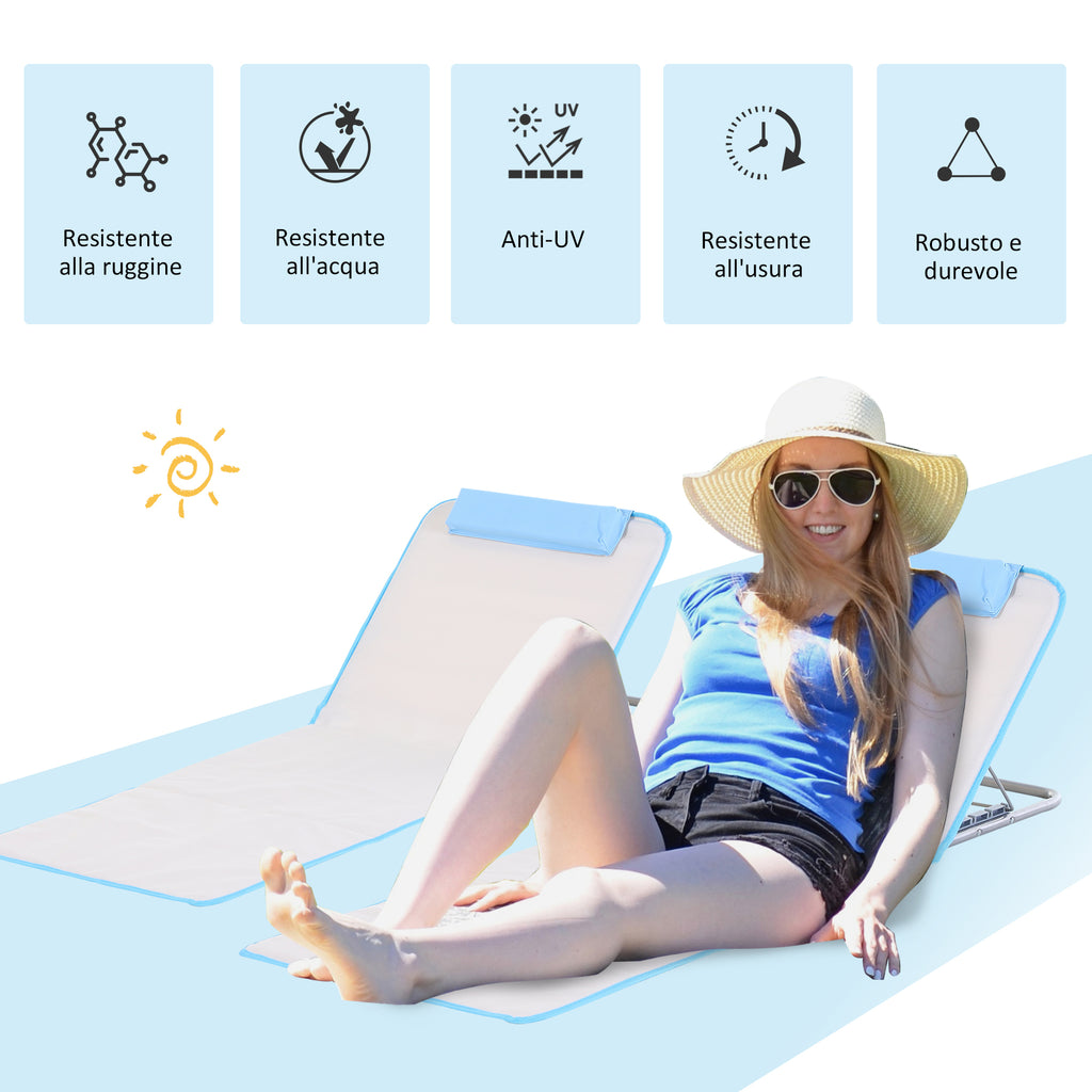Set of 2 Folding Sun Loungers with Adjustable Backrest and Bag, 48x134x36-45 cm, Beige