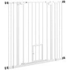 PawHut Adjustable Dog Gate with Small Door and Automatic Closure, 74-101x104cm, White