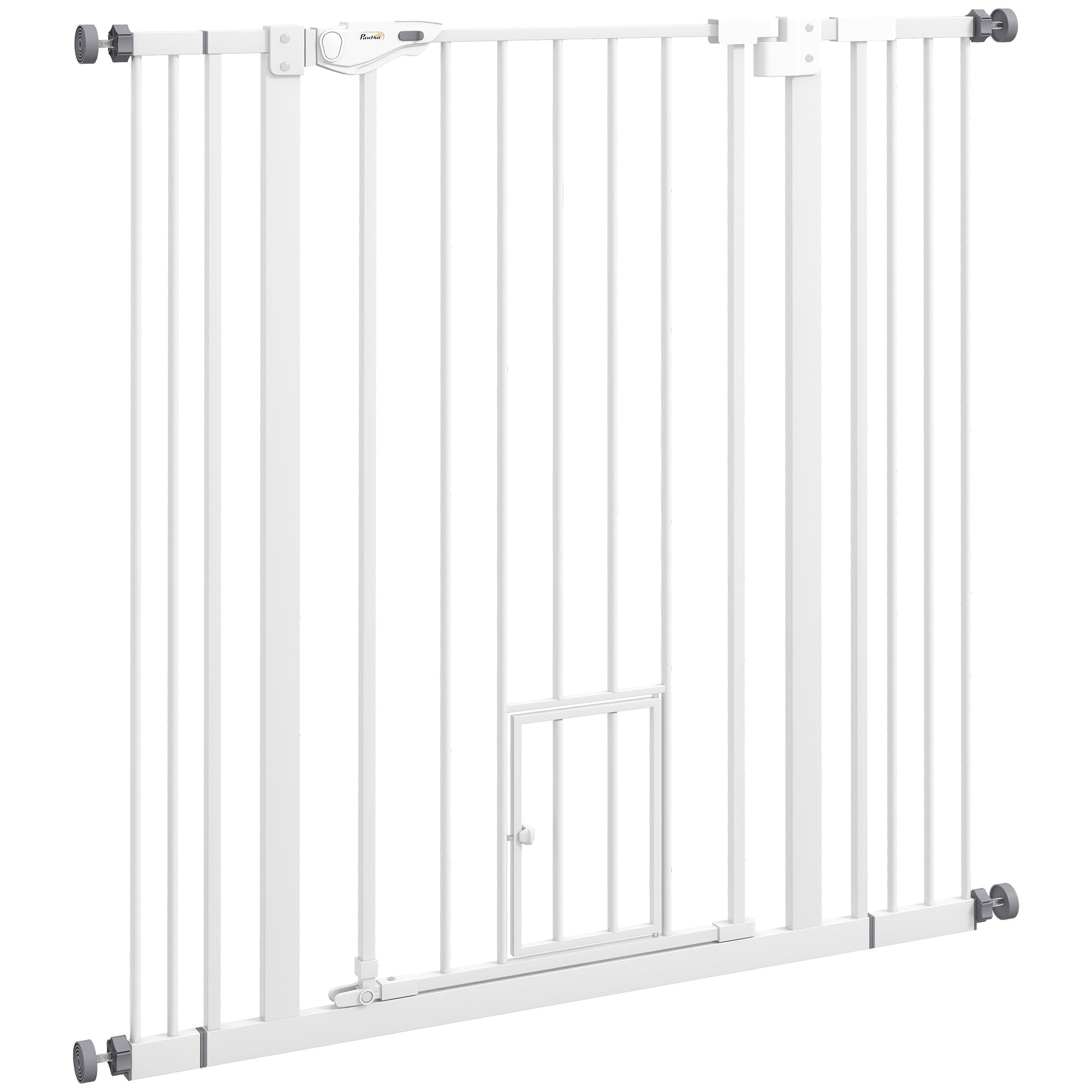 PawHut Adjustable Dog Gate with Small Door and Automatic Closure, 74-101x104cm, White