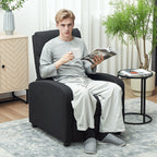 Manually Reclining Relaxing Chair with Footrest and Fabric Upholstery, Black