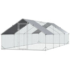 Garden Chicken Coop with Galvanized Frame, Waterproof Cover and Hexagonal Netting, 3x8x2m, Silver - Borge' Group Limited