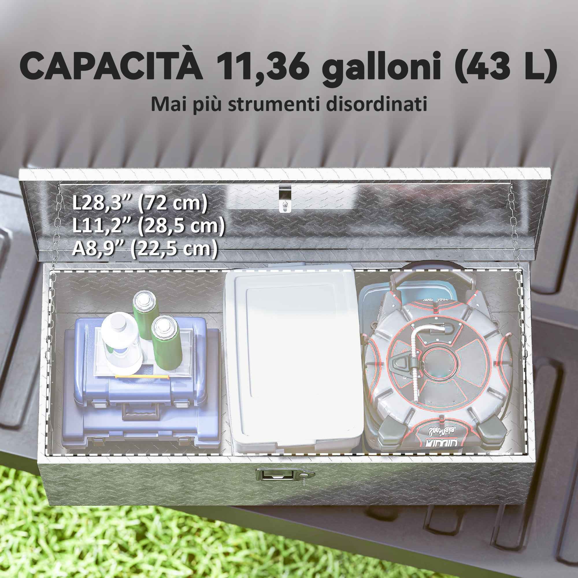 43L Aluminum Tool Box with Lock, 2 Keys and Side Handle, 76.2x33x24.4 cm, Silver