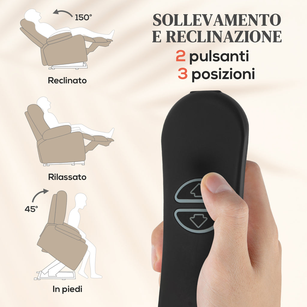 Lift Massage Reclining Chair with 2 Pockets and Remote Control, 93x104x105 cm, Beige