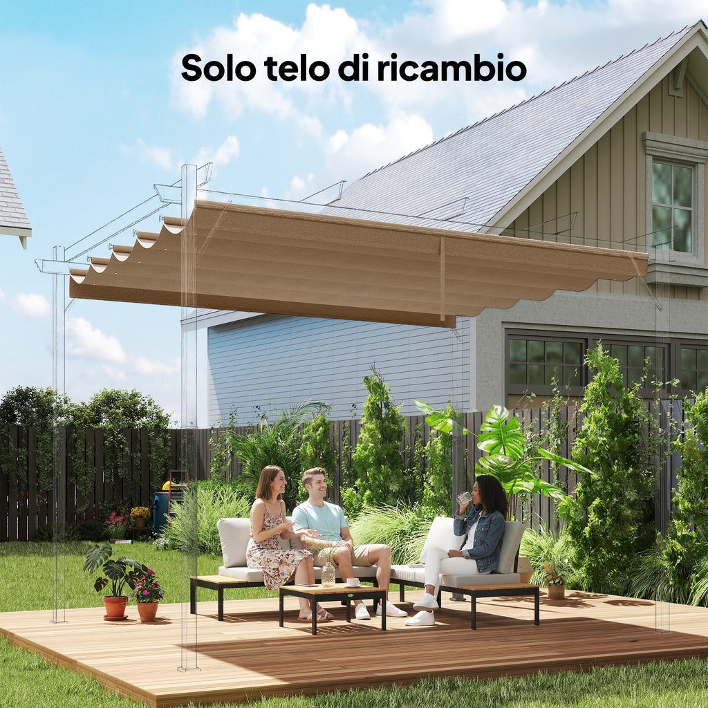 Outsunny Gazebo Pergola Roof with 10 Drainage Holes in Polyester, 250x255 cm, for 3x3m Pergola, Light Brown