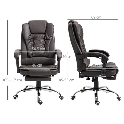 HOMCOM Presidential Style Reclining Office Chair with Footrest, 64.5x69x109-117 cm, Coffee color